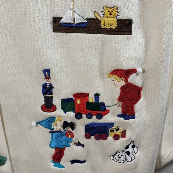 Size XL Santa's Workshop Christmas Scene Applique Buttoned Cardigan Karen Scott - Picture 5 of 11